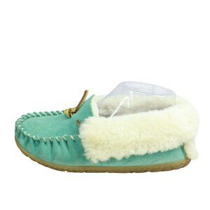 LL Bean Green Suede Wicked Good Shearling Lined Moccasin Slippers Size 6 M